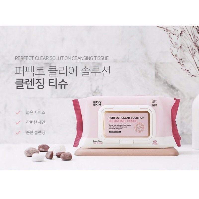 Chuẩn auth date 2023 khăn ướt tẩy trang sạch sâu Picky Skin 60miếng