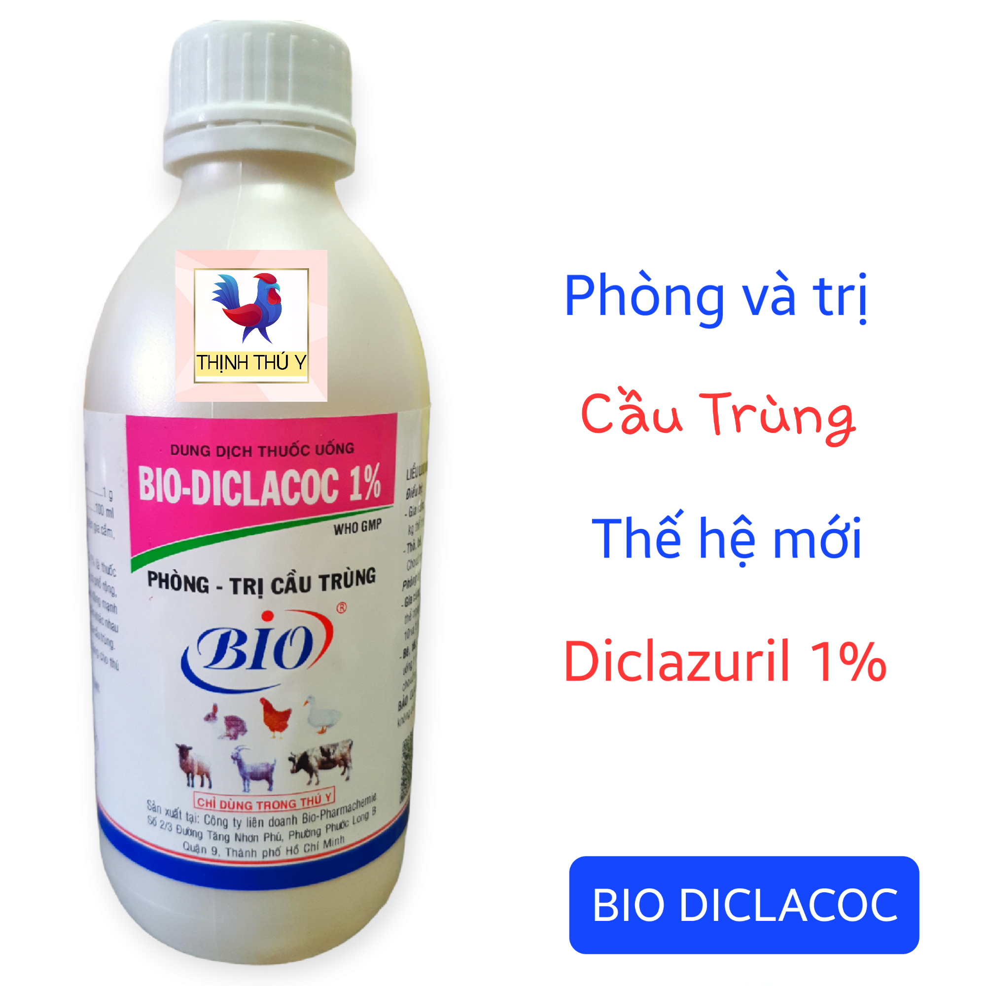 Bio DICLACOC 1% - Dung dịch uống phòng và tr.i Cầu trùng thế hệ mới, đi phân sáp, phân máu cho gà đá, thỏ