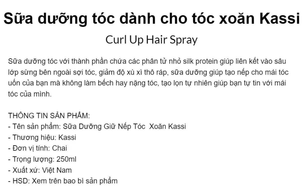 Sữa Dưỡng Tóc Dành Cho Tóc Xoăn Kassi (Chai 250ml)