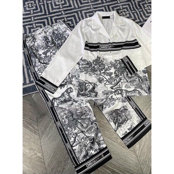 PIJAMA LỤA CAO CẤP QUẢNG CHÂU TAY DÀI TRẮNG GU CHÌ