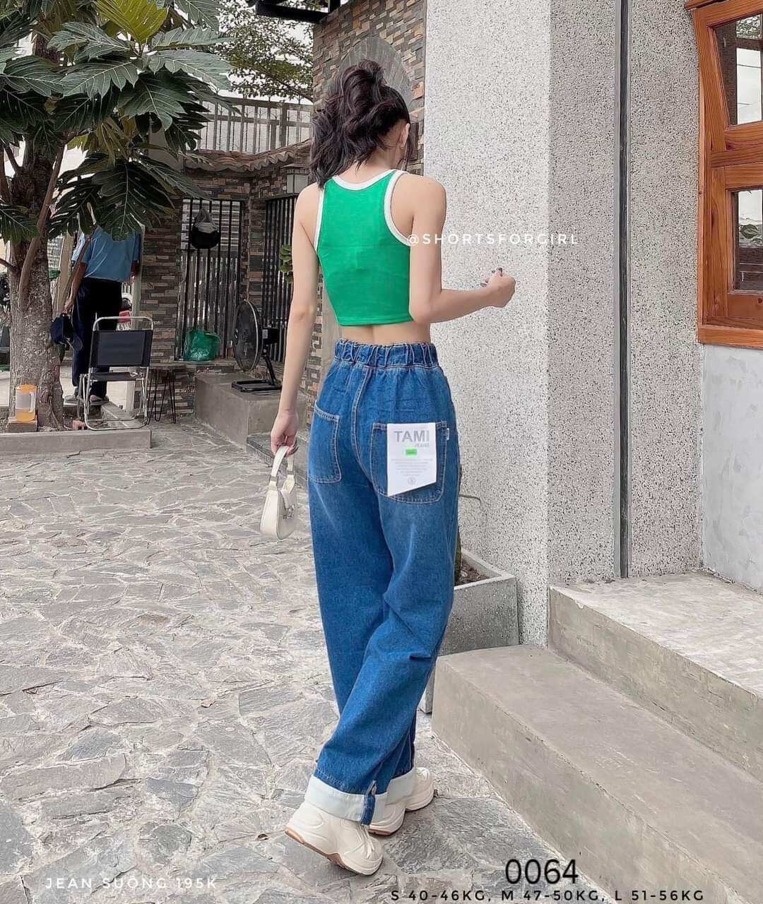 Quần Jean Nữ Ống Đứng Lưng Thun