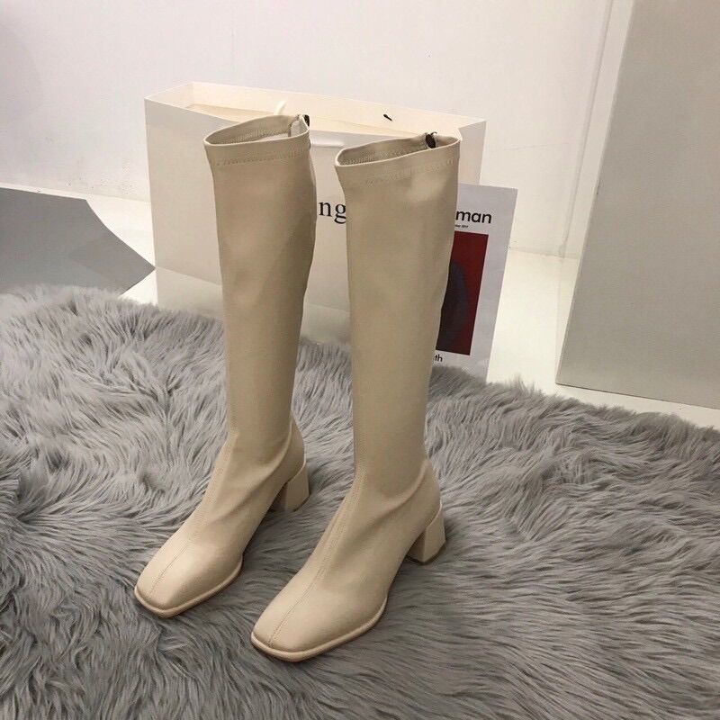 Boot đùi da mũi vuông