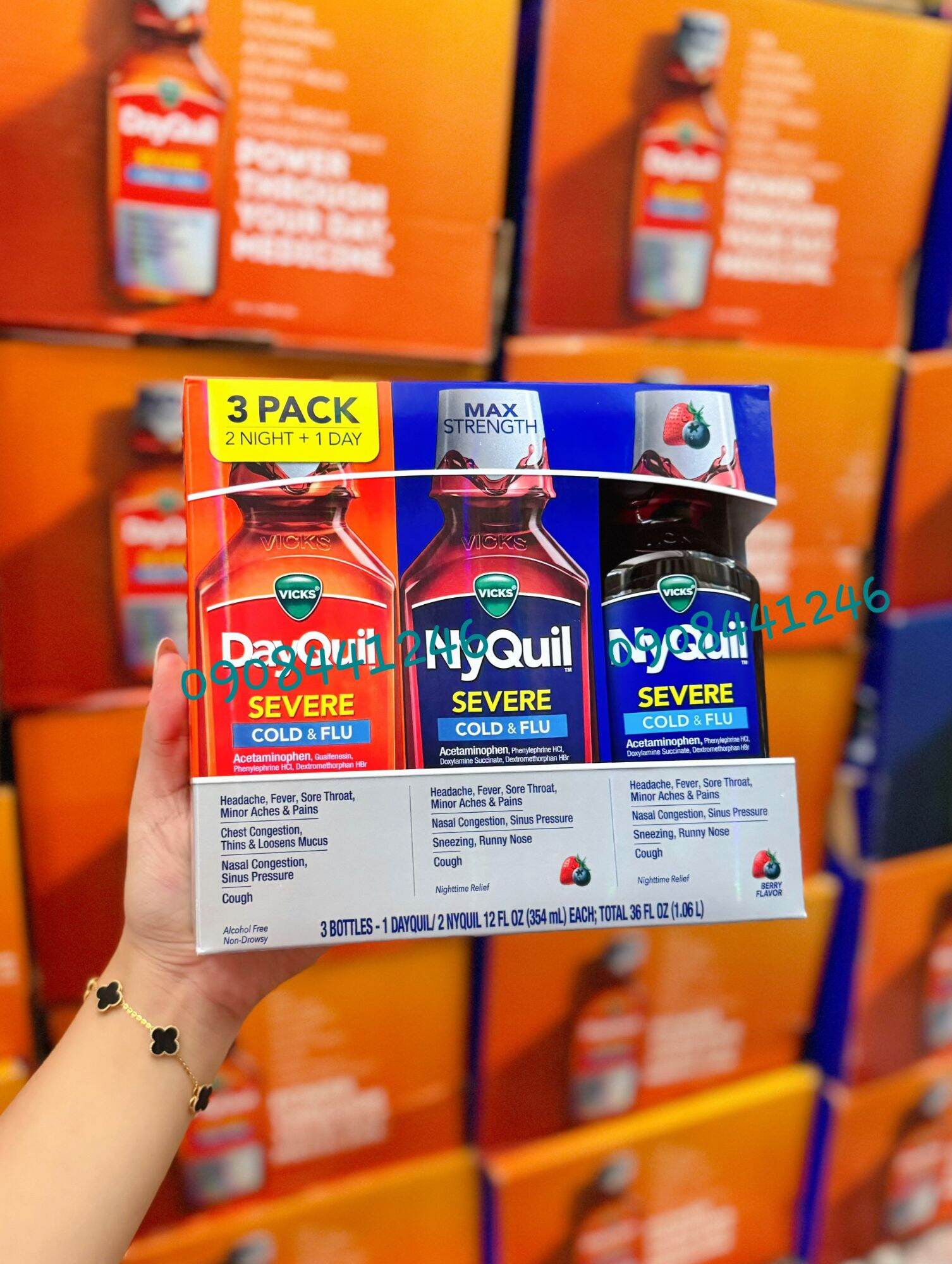 Date t9.2025 - set 3 chai siro dayquil vicks gồm 2 đêm +1 ngày