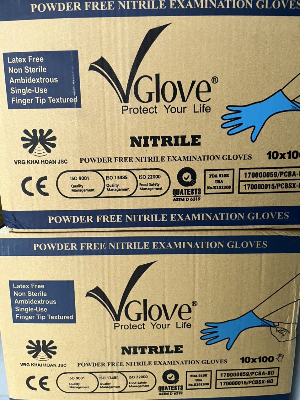 Găng tay y tế nitrile vglove màu xanh size s, m, l, xl