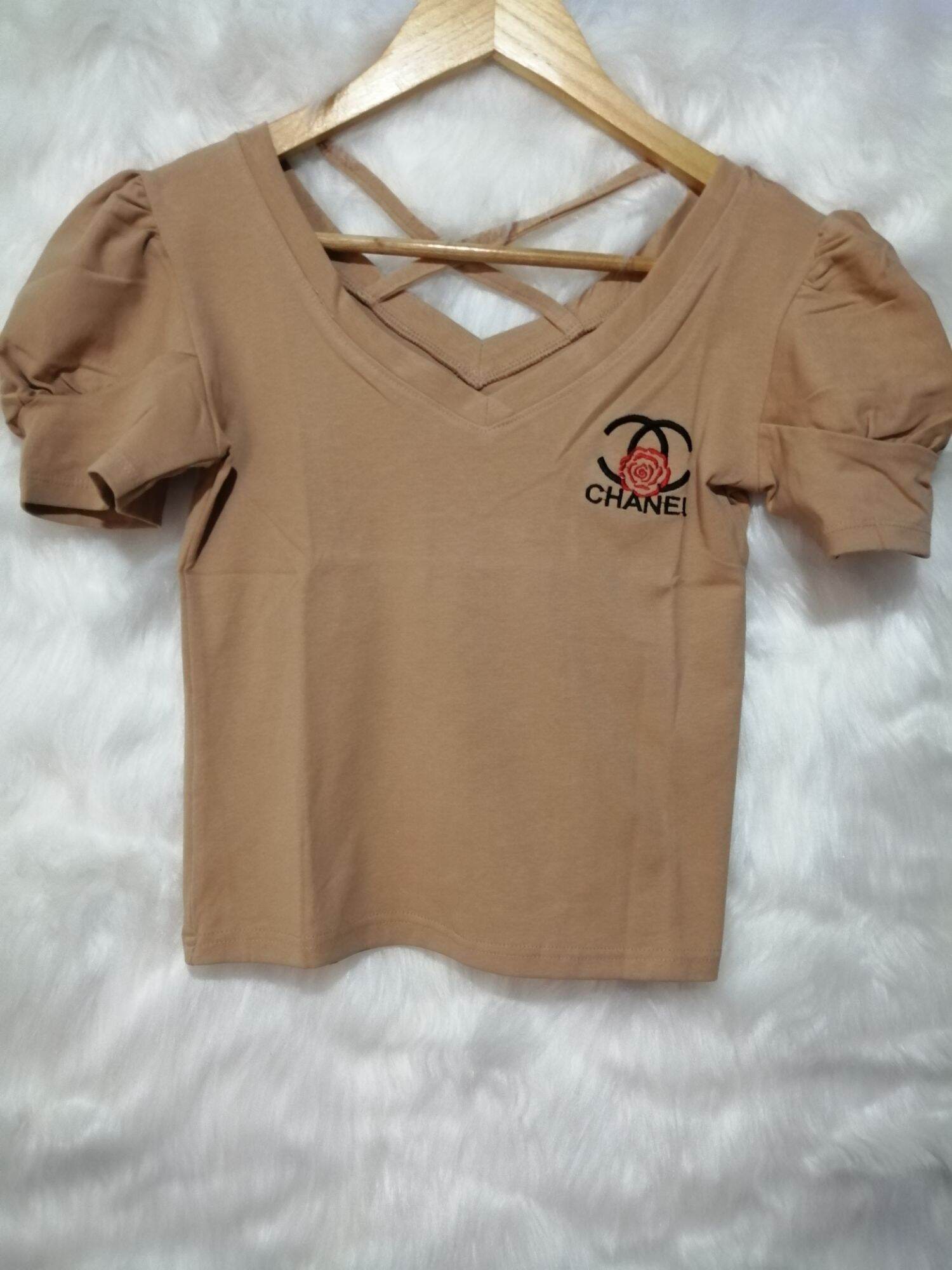 Áo thun nữ kiểu cổ tim, cổ tròn tay bồng m07