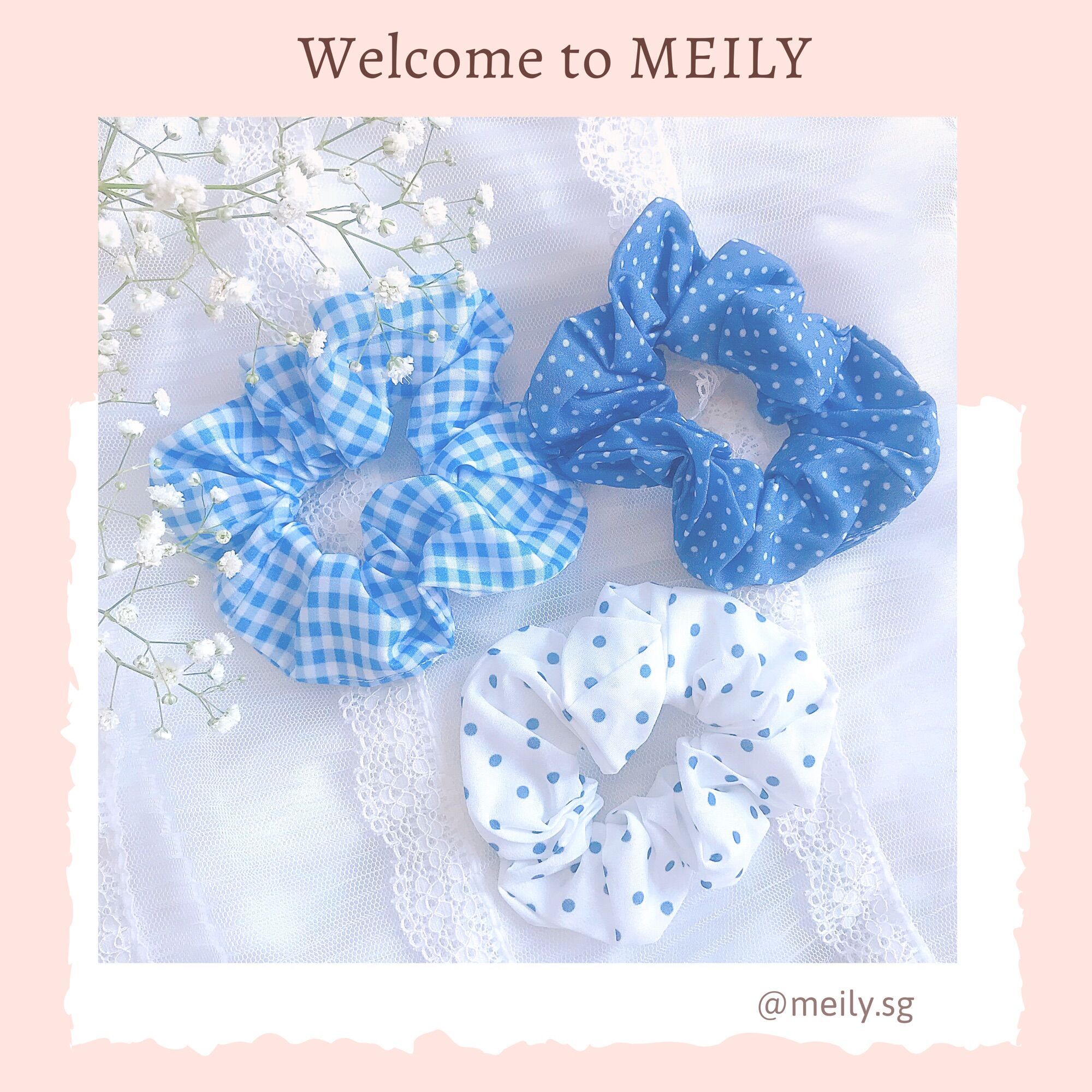 Cột tóc Scrunchies tông xanh dương Meily Store