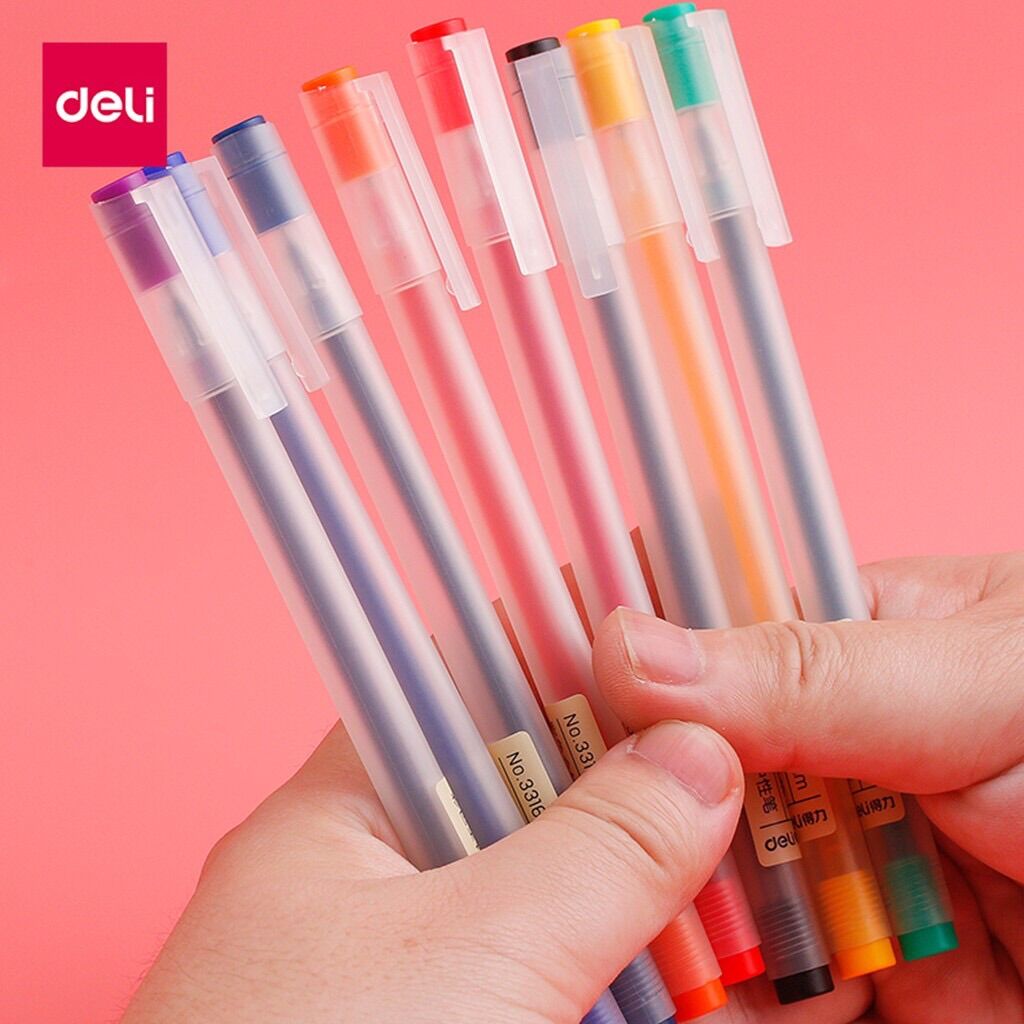 Set 8 Bút bi Gel Deli Bút mực gel nhiều màu Bút gel Deli