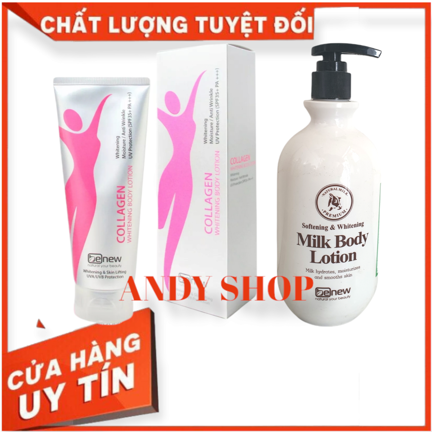 Combo Kem Dưỡng Thể Trắng Da Toàn Thân Ngày Đêm Body Collagen Benew Hàn quốc 200ml/Hộp