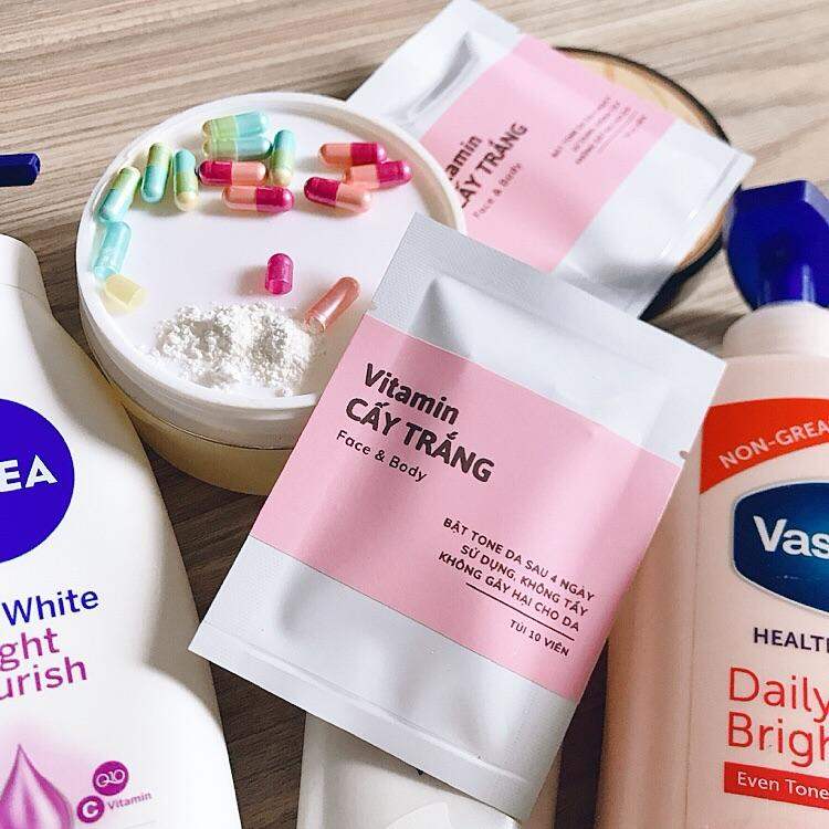 Gói 10 Viên cấy trắng da dùng pha vào kem body, mặt nạ, sữa tắm,...