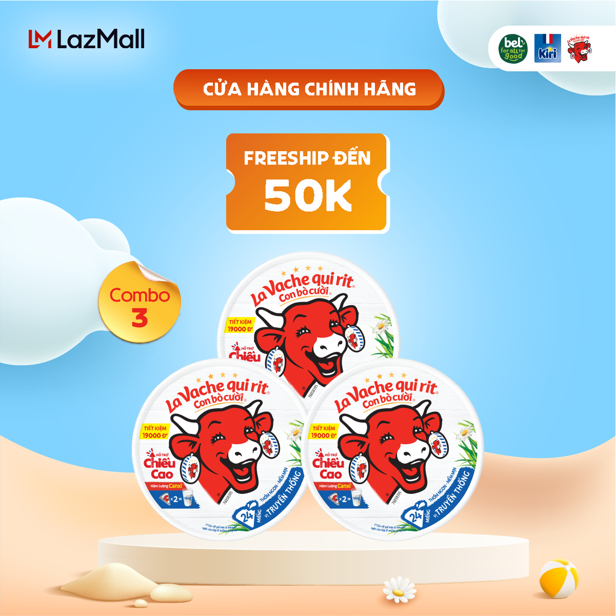 Combo 3 Phô mai Con Bò Cười 24 miếng 336G