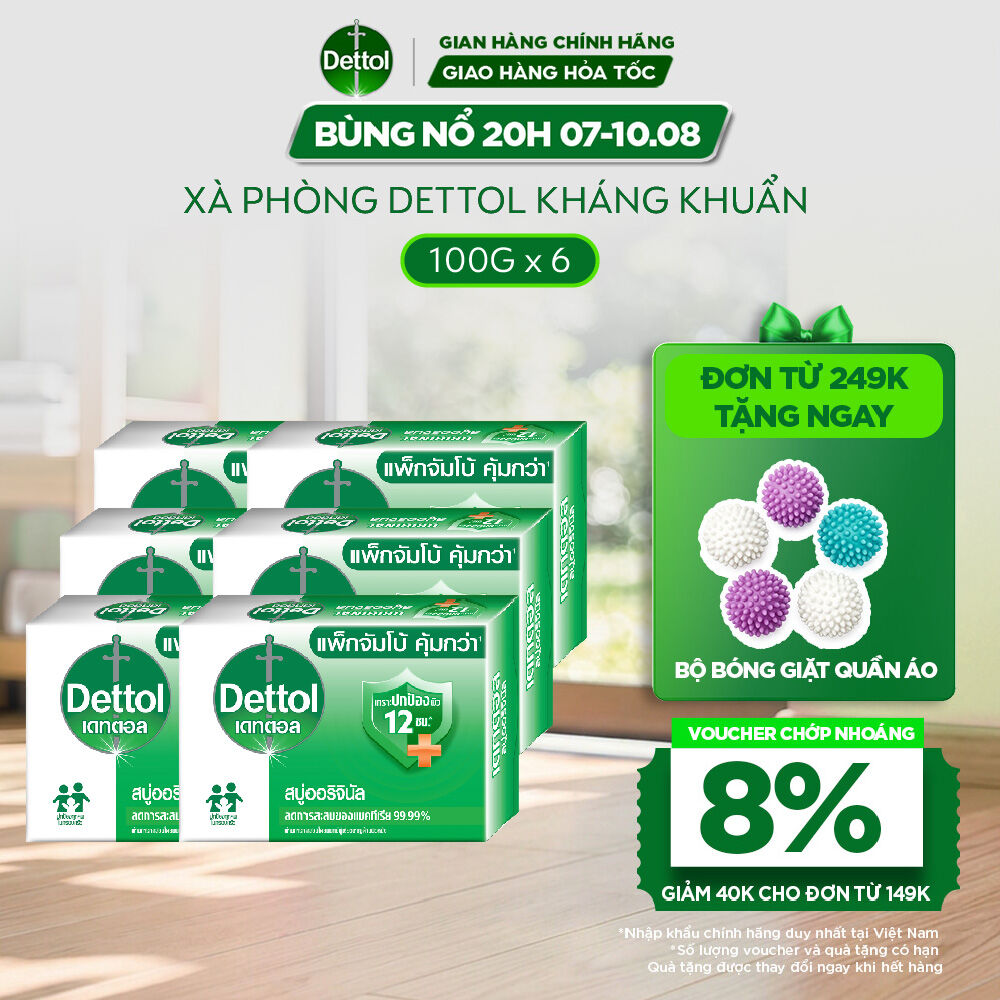 Combo 6 xà phòng Dettol kháng khuẩn hương tinh dầu thông 100g