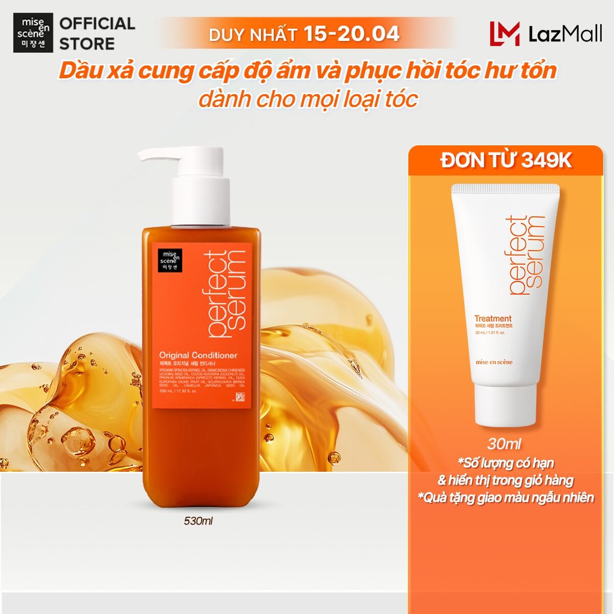 Dầu xả mise en scene Perfect Serum Original phục hồi hư tổn, giúp tóc suôn mềm, bồng bềnh, hương thanh mát 530ml
