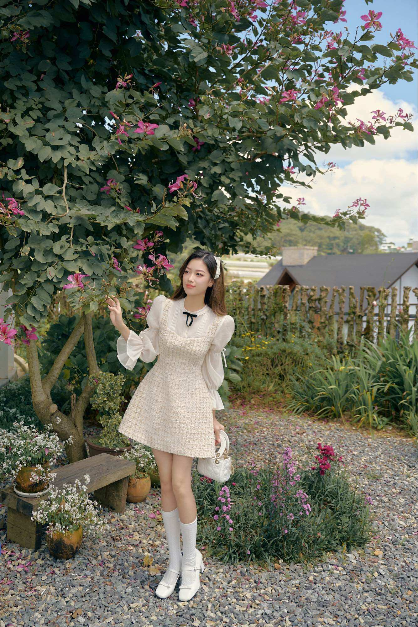 Céleste - váy tweed be tay nơ giselle dress