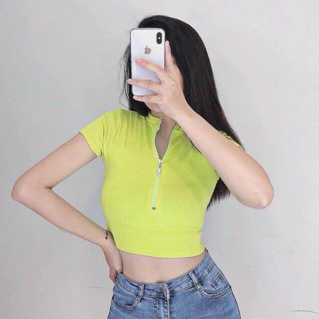 [HCM]ÁO THUN CROPTOP DÂY KÉO