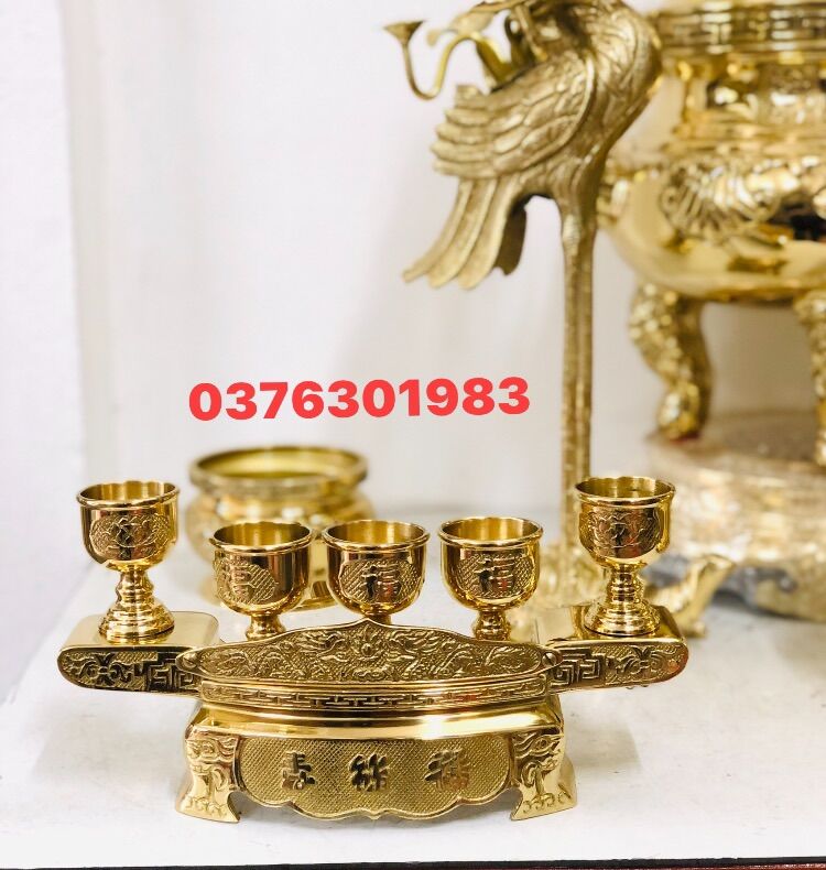 Bộ khay ly thờ bằng đồng nguyên chất đồ thờ bằng đồng