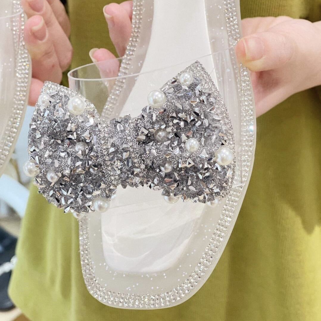Dép Nơ Ngọc Bling Bling Quai Trong