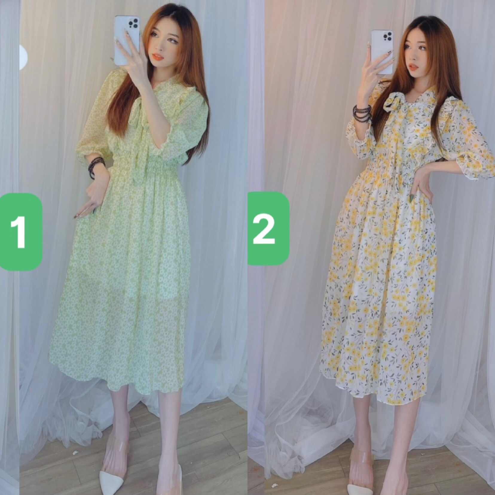 [HCM]Đầm hoa viền bèo cột nơ siêu cưng - hình thật
