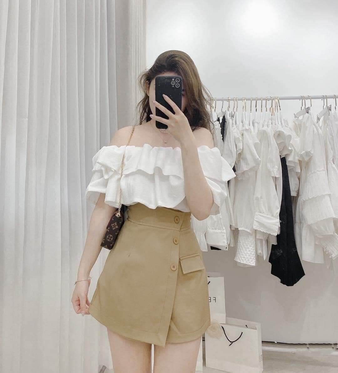 Set Áo Croptop  Quần Hoa Giả Váy