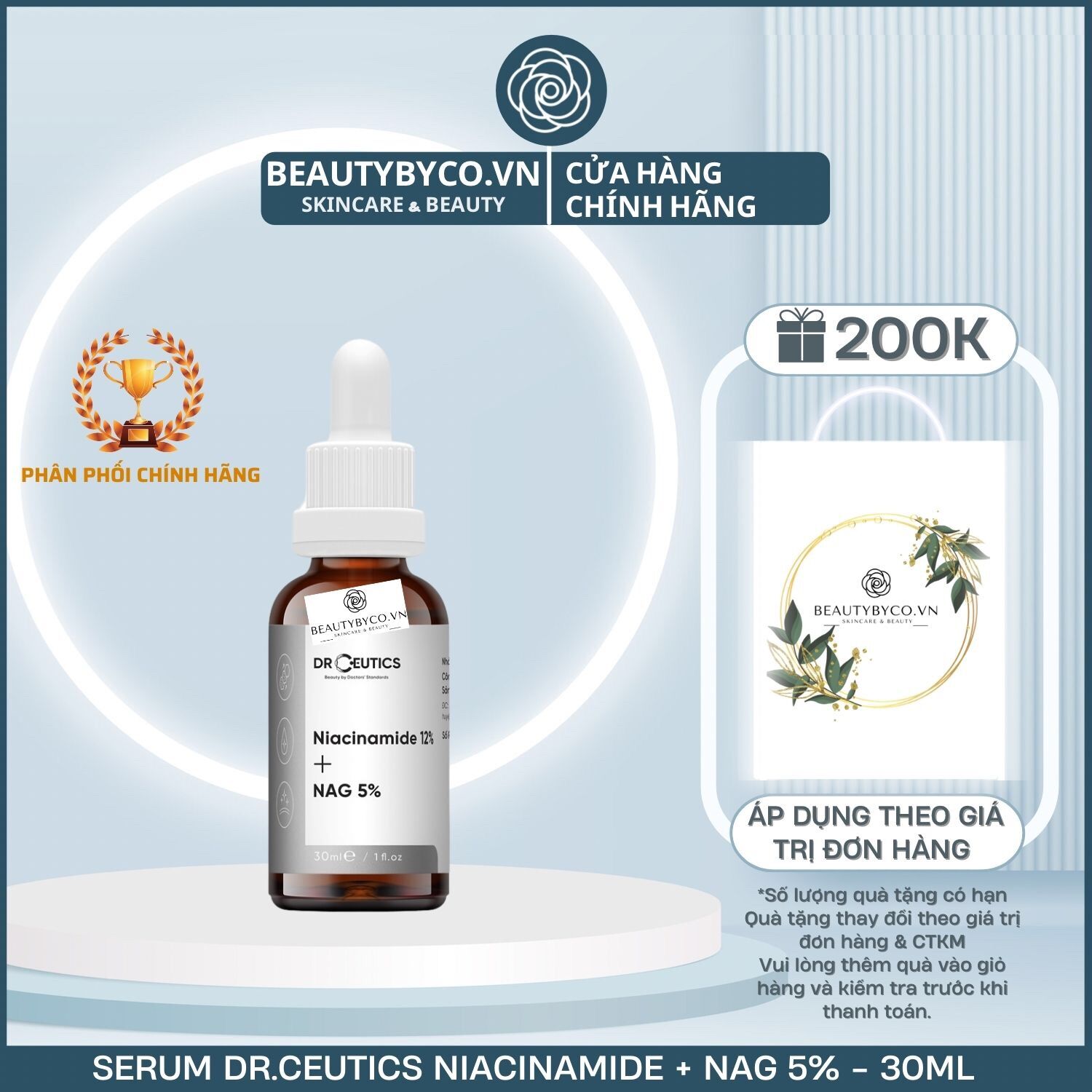 Serum Niacinamide DrCeutics sáng da, mờ thâm, kiềm dầu B3 12% + NAG 5%