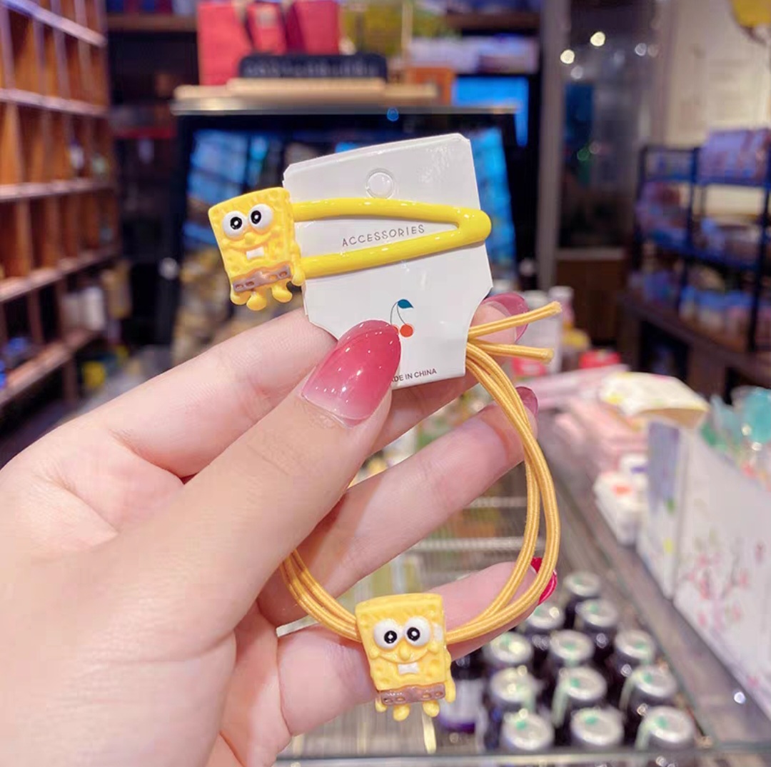 Set 2 kẹp tóc và dây cột tóc nữ đính charm hoạt hình dễ thương