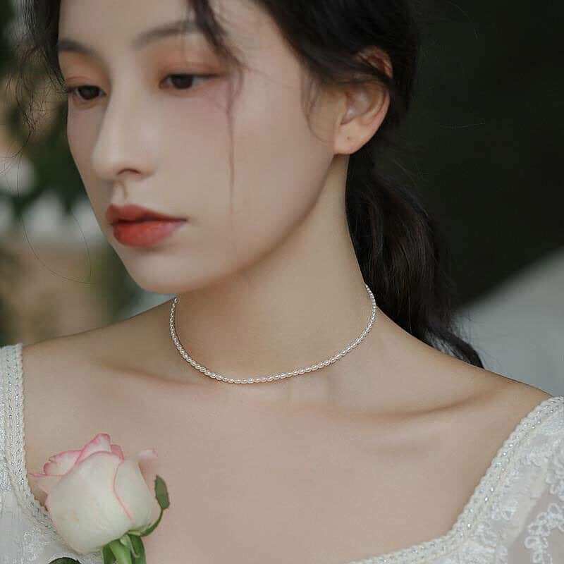 Vòng cổ chocker ngọc trai gạo nhí size baby 2mm , ngọc đẹp sáng bóng