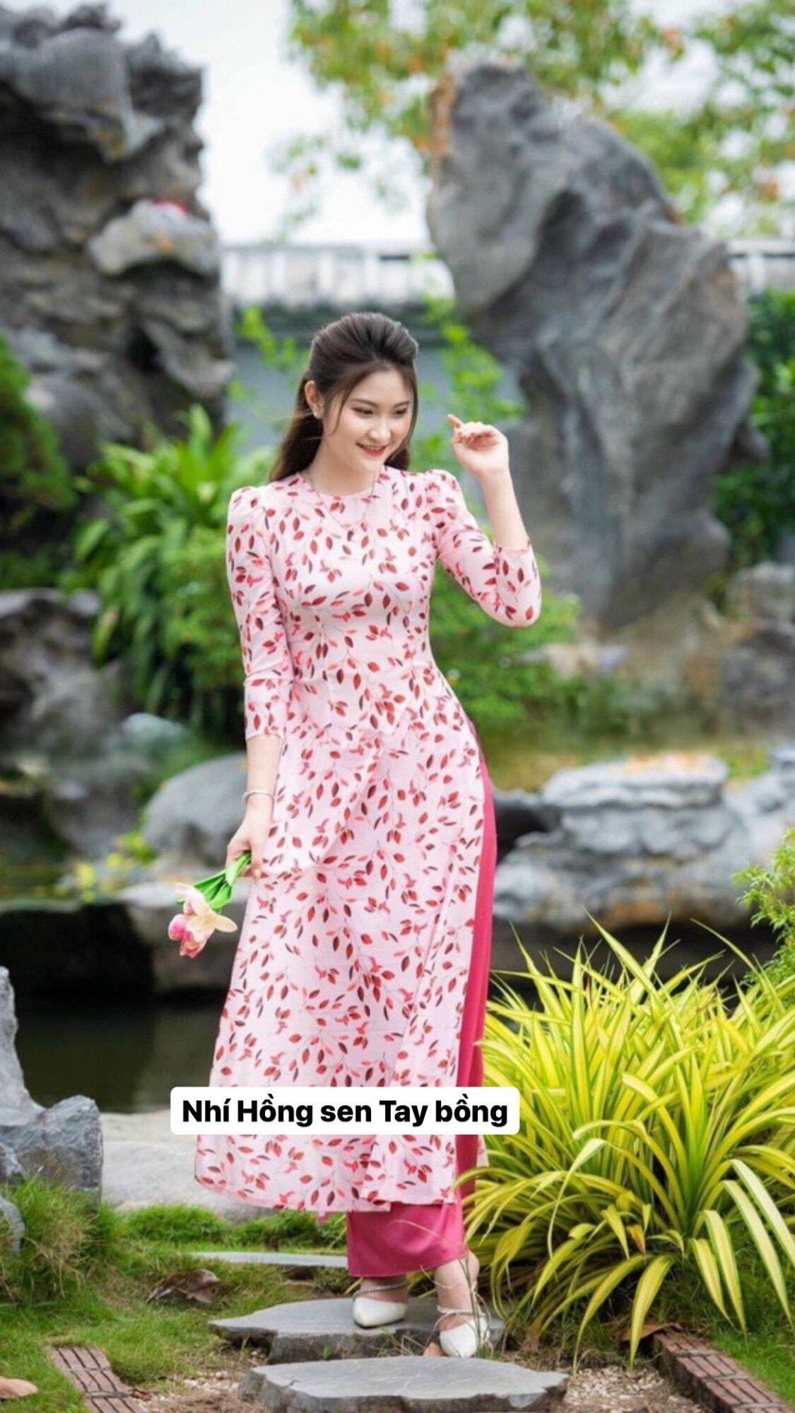 Áo dài hoa nhí ( xả kho áo lẻ size)
