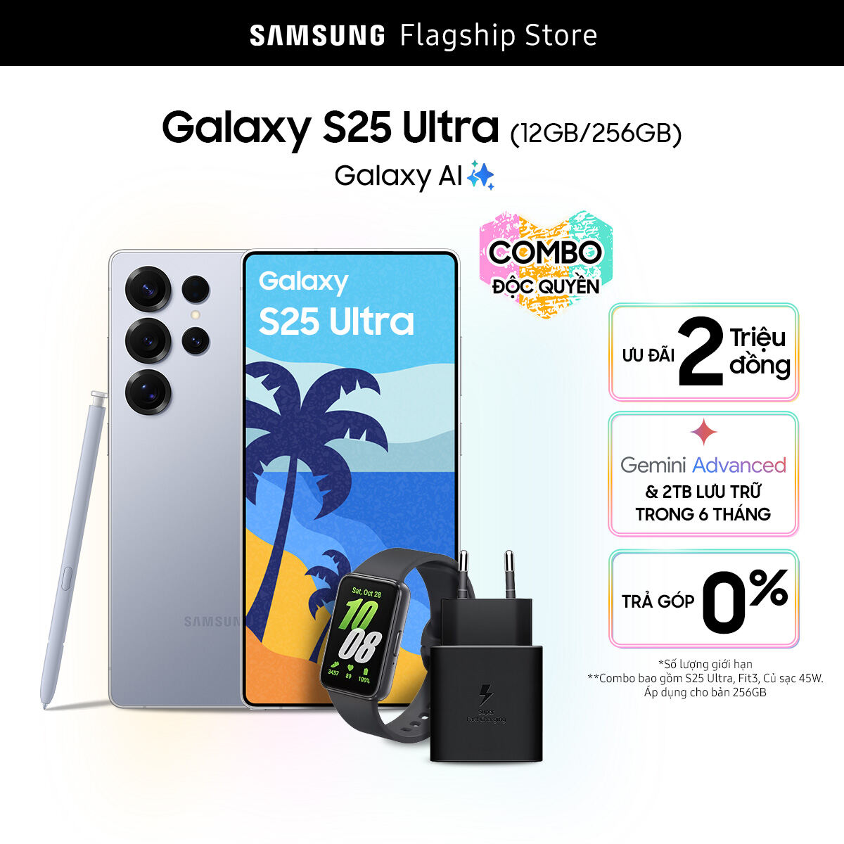 [SIÊU SALE 21-23.4] [COMBO FIT3 + SẠC 45W] [KIỂM TRA GIỎ HÀNG] Điện thoại Samsung Galaxy S25 Ultra, Điện thoại AI, Tìm kiếm thông minh, Video camera đêm Nightography, S Pen đa nhiệm