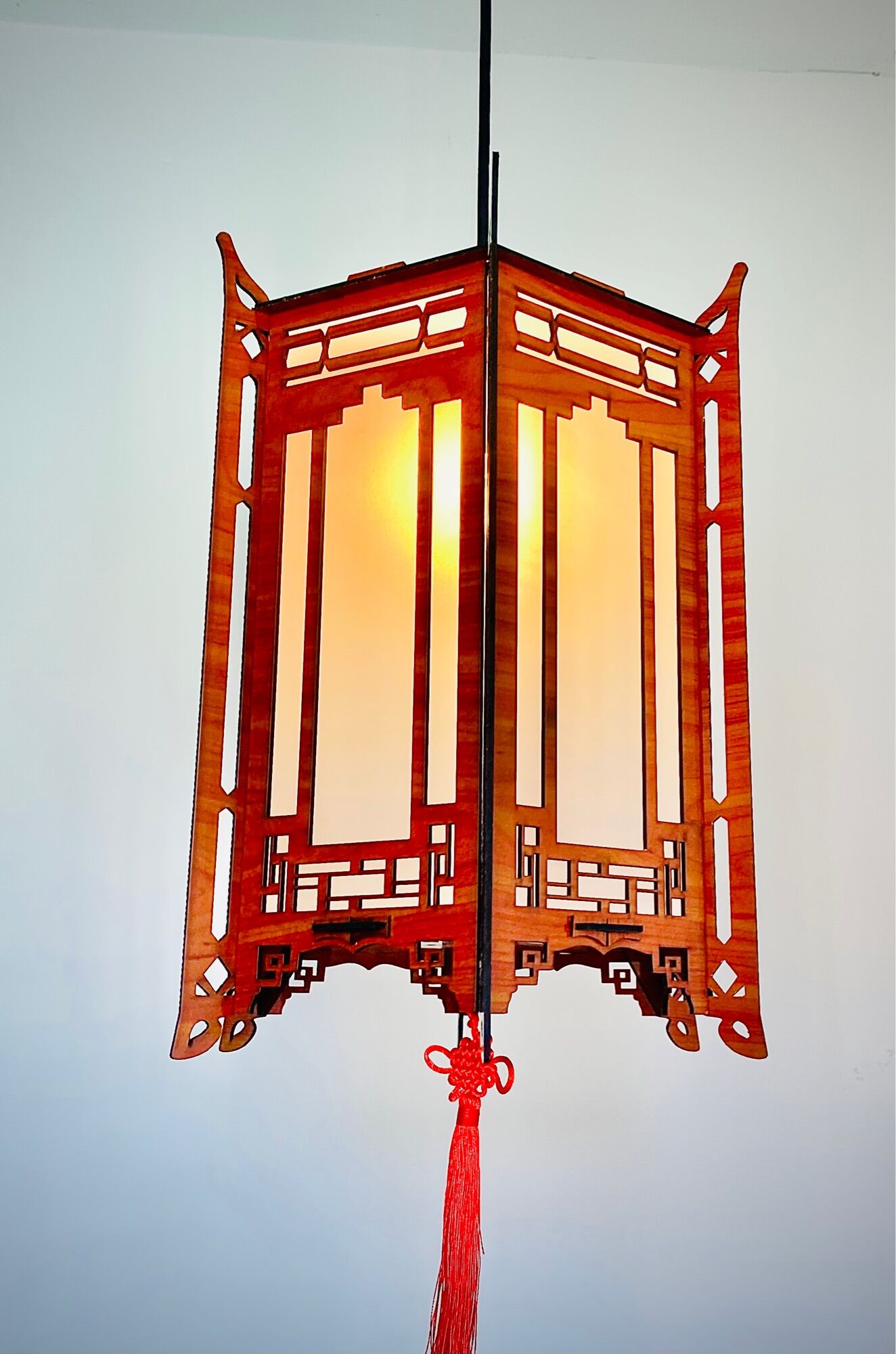 Đèn thả trần gỗ chiều cao 40cm lục giác