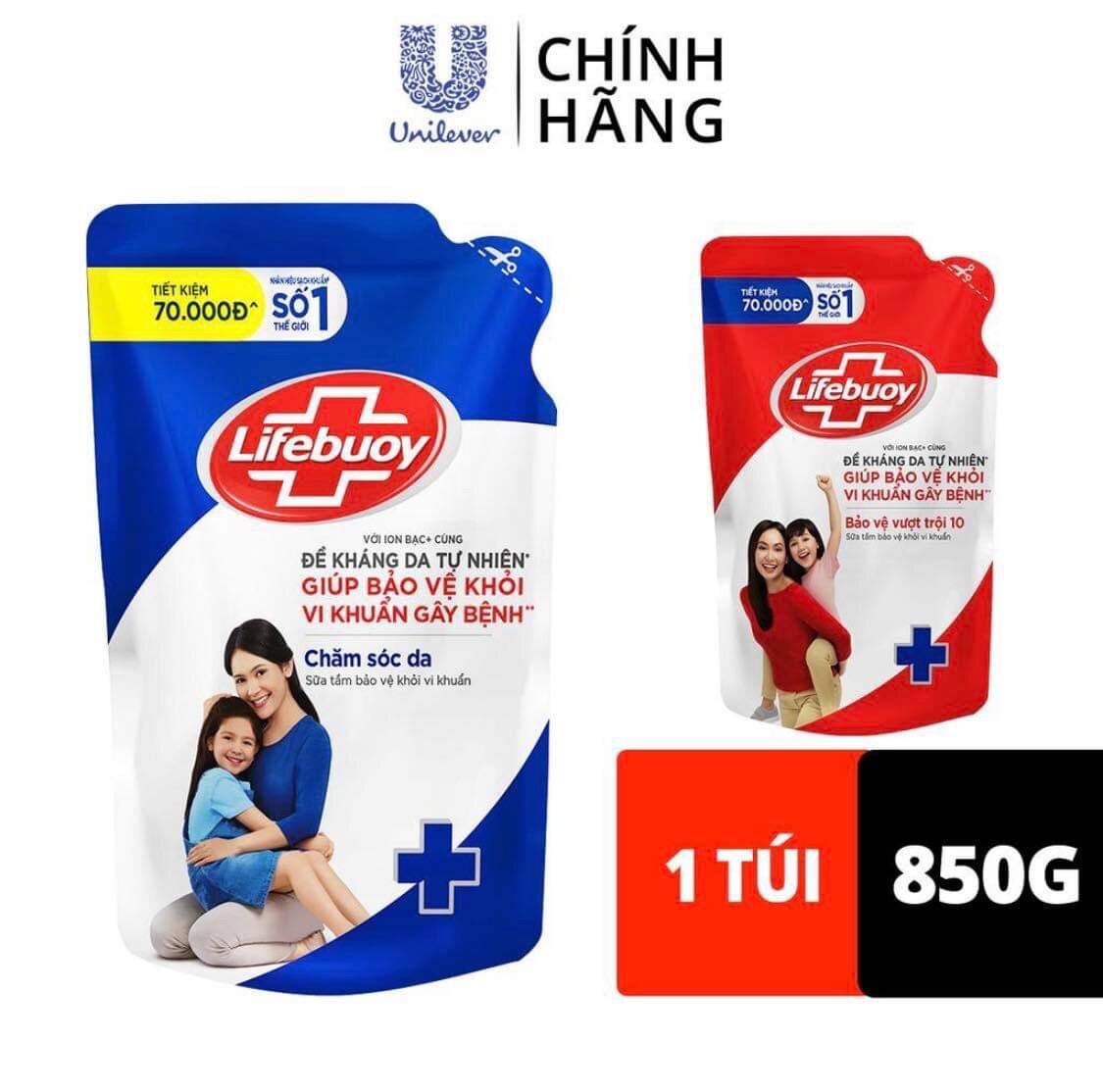 Sữa tắm Lifebuoy túi 850g Bảo vệ vượt trội 10 giúp bảo vệ khỏi 99.9% vi khuẩn và ngăn ngừa vi khuẩn trên da giá rẻ