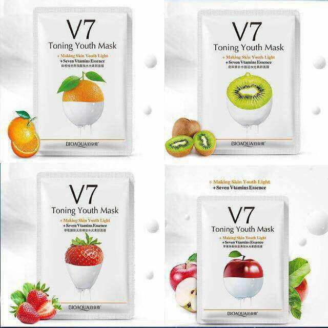 Combo 4 Mặt nạ giấy dưỡng da mụn cấp ẩm thải độc V7 Toning Youth Mask Bioaqua