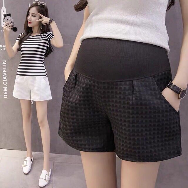 Quần short ống rộng sọc ô caro cho mẹ bầu🍒hàng quảng châu