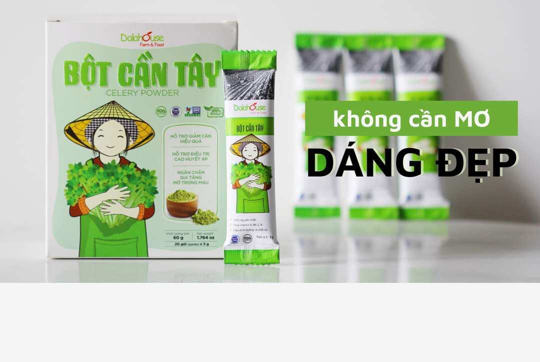 Bột cần tây sấy lạnh hữu cơ  dalahouse giảm cân an toàn, giảm mỡ máu, thải độc, giảm huyết áp, đào thải độc tố, hết mụn, sáng da, phòng ung thư, đào thải mỡ thừa, bổ sung vitamin, tốt cho xương khớp, tim mạch, mắt, hô hấp