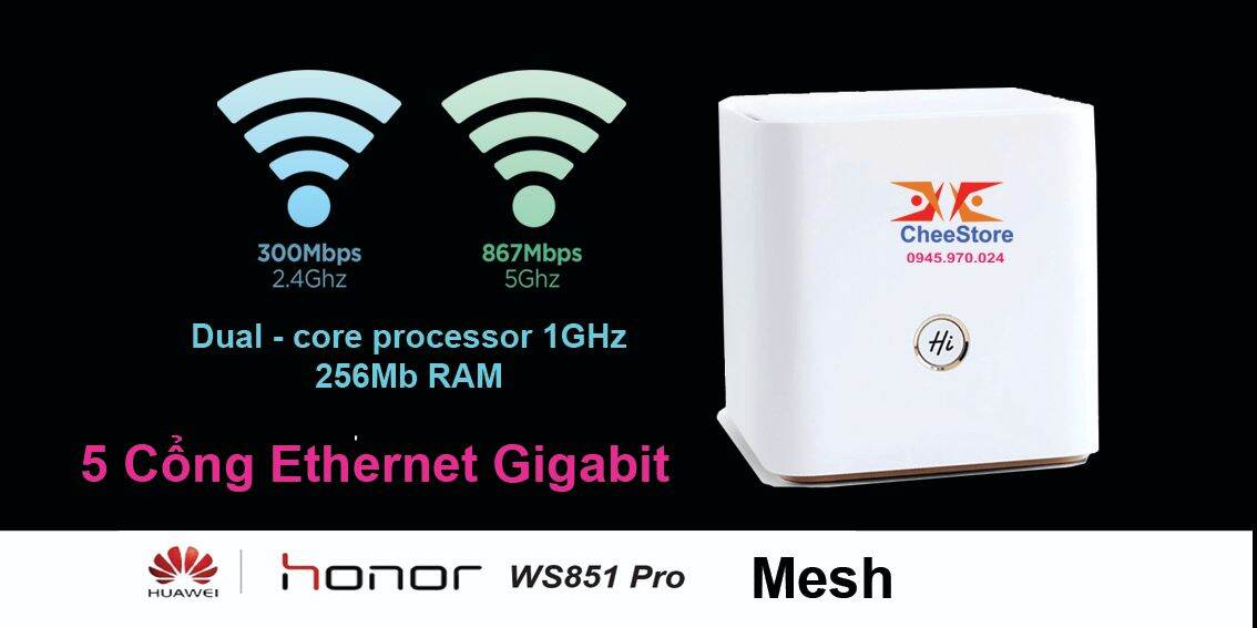 Thiết bị phát wifi mesh Router Huawei honor ws851 pro (1 Wan + 4 Lan (Gigabit),1 cổng usb) - có MESH - BẢO HÀNH 6 THÁNG 1