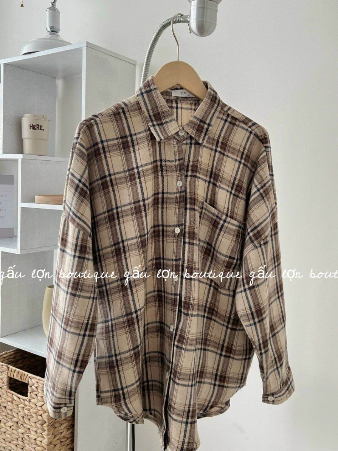 Áo sơ mi kẻ caro chất thô dạ hàn quốc