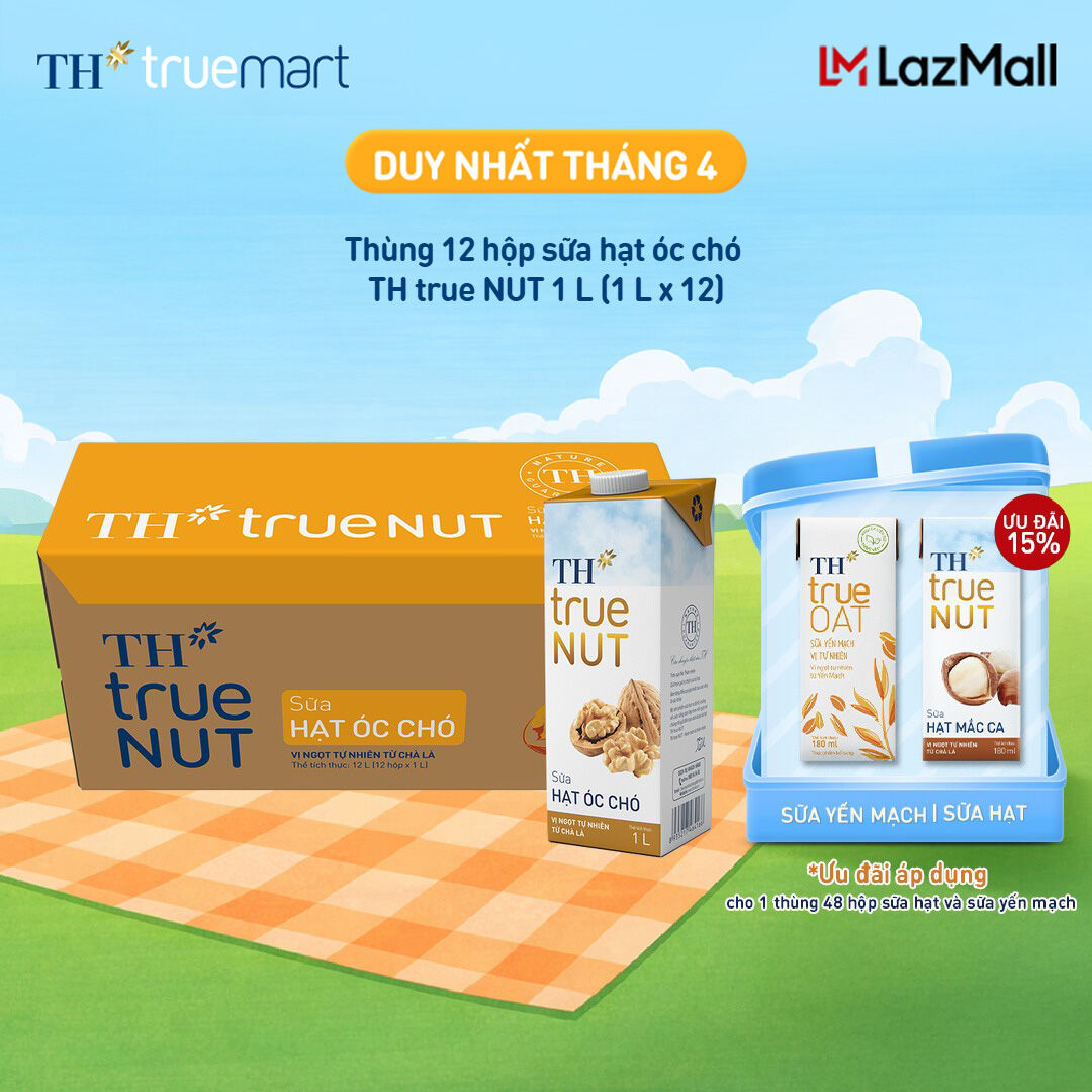 Thùng 12 hộp sữa hạt óc chó TH true NUT 1 L (1 L x 12)