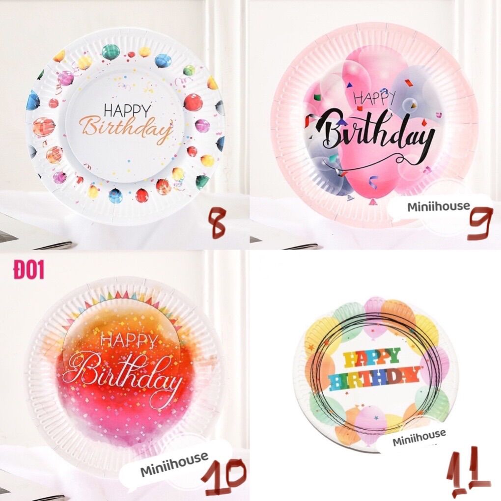 Set 10 đĩa giấy Happy Birthday trang trí sinh nhật