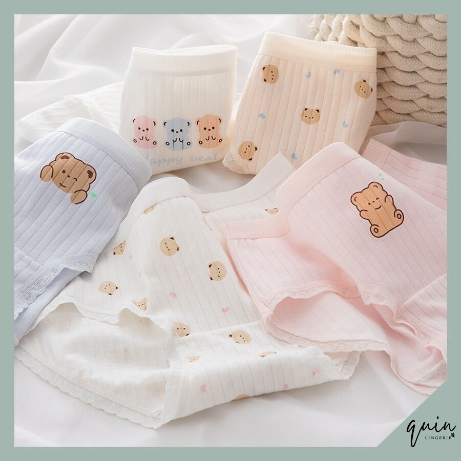 Quần lót nữ cotton - quần chip nữ hoạ tiết gấu dễ thương kháng khuẩn mềm mịn