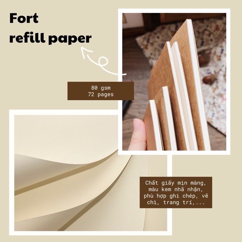 Lõi giấy fort màu kem - refill notebook - lam art