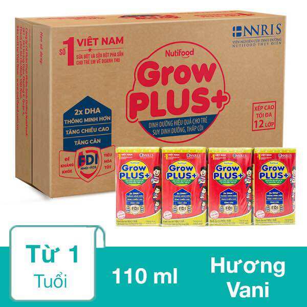 Thùng 48 hộp sữa bột pha sẵn nuti growplus đỏ - suy dinh dưỡng 110ml