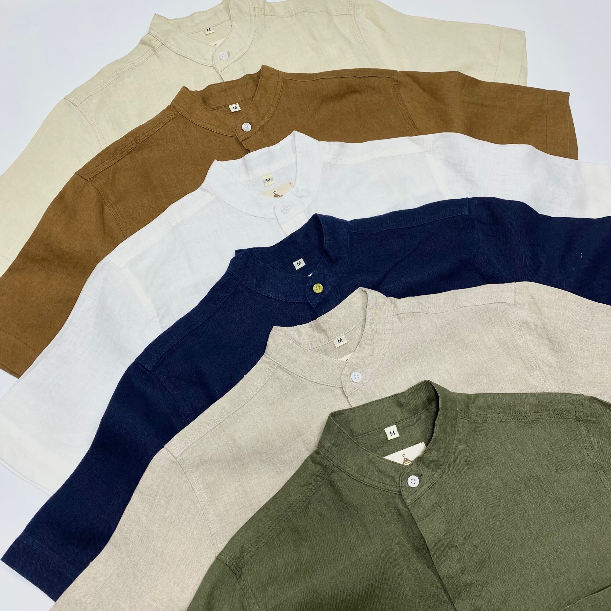 Áo linen ngắn tay cổ trụ linen nam cao cấp