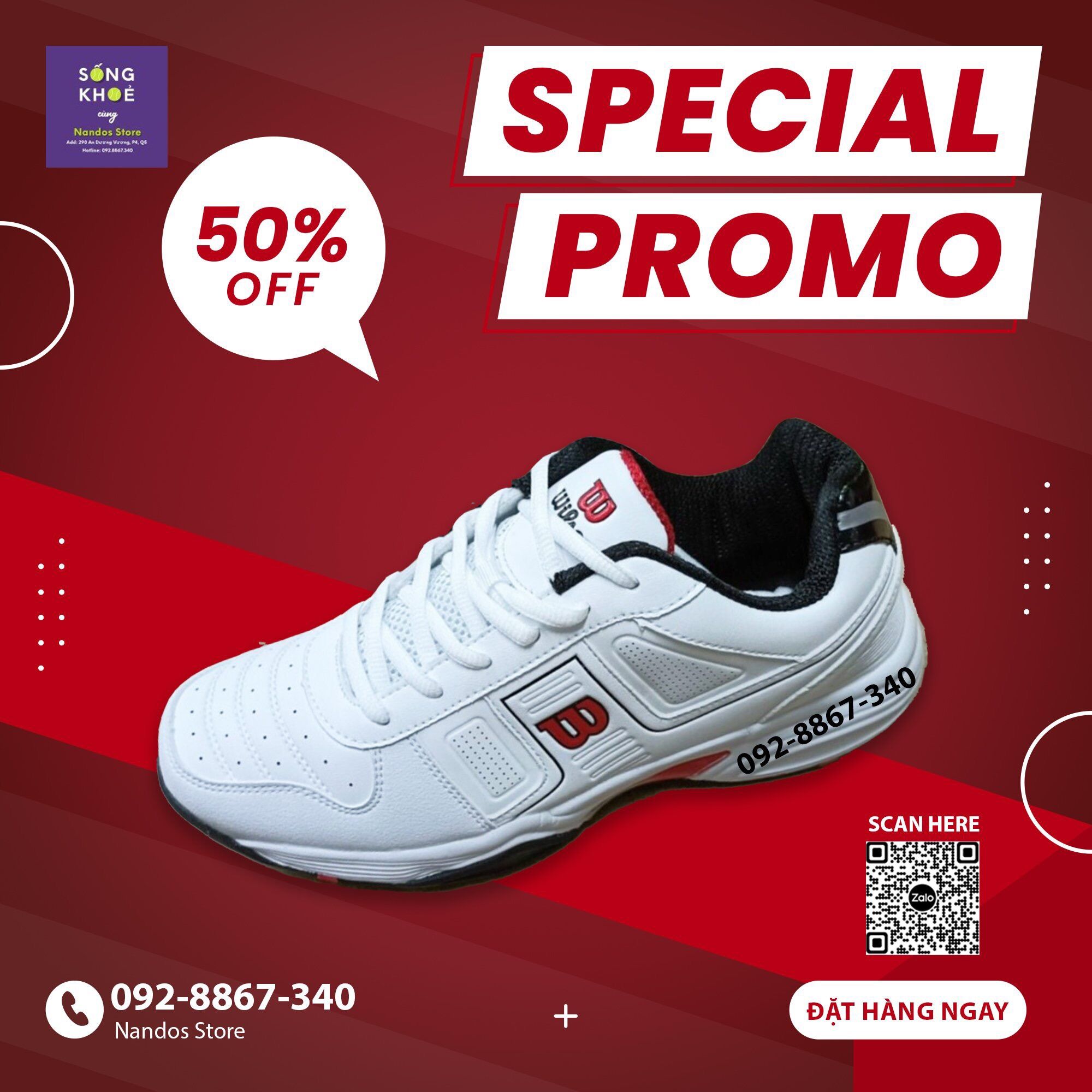 Giày tennis Wilson.mới trắng đỏ rẻ bền đẹp