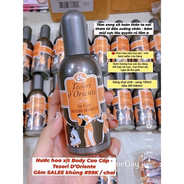Xịt Thơm Toàn Thân Body  Dưỡng Ẩm Cơ Thể Tesori d'Oriente Hoa sen 100ml