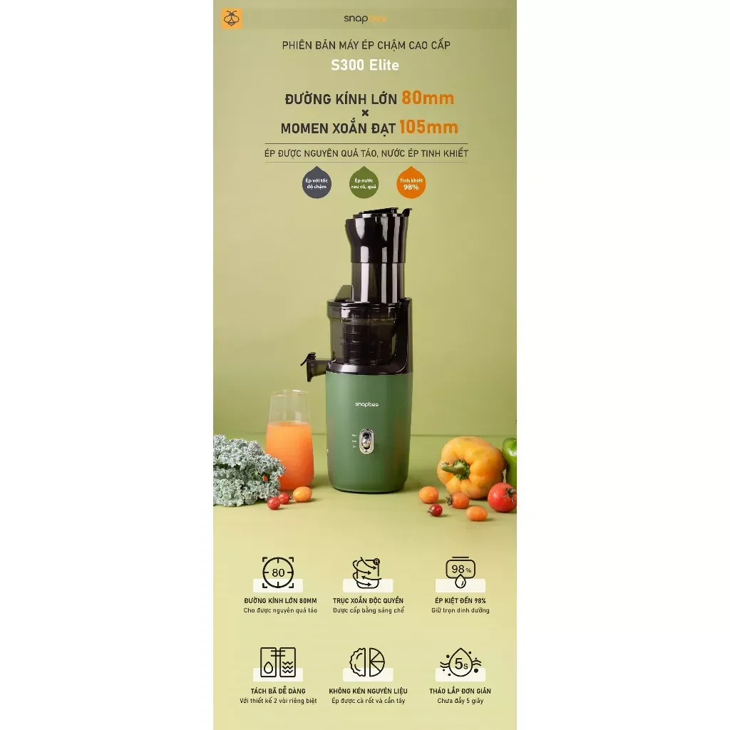 💥GIAO HỎA TỐC 💥MÁY ÉP CHẬM SNAPBEE S300 ELITE ÉP CẢ QUẢ BẢO HÀNH 24 THÁNG