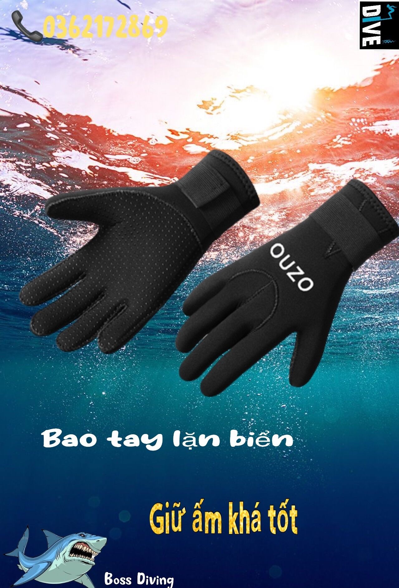 Bao tay lặn biển dày 3.0mm giúp giữ ấm cho dân lặn