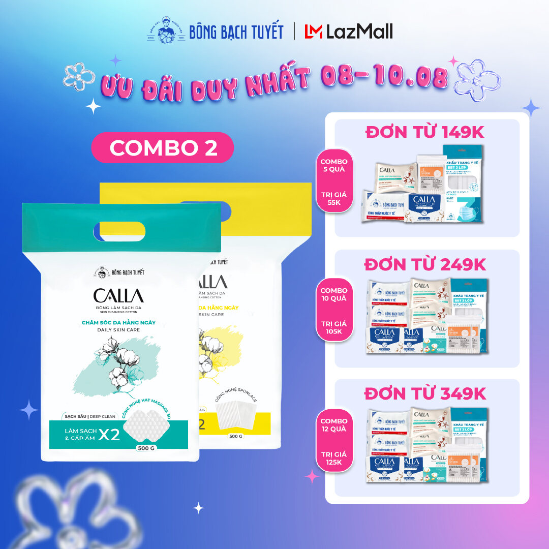Combo 2 bịch Bông tẩy trang làm sạch da Bông Bạch Tuyết Calla Sạch Sâu và Mềm Mịn (500gr/bịch)