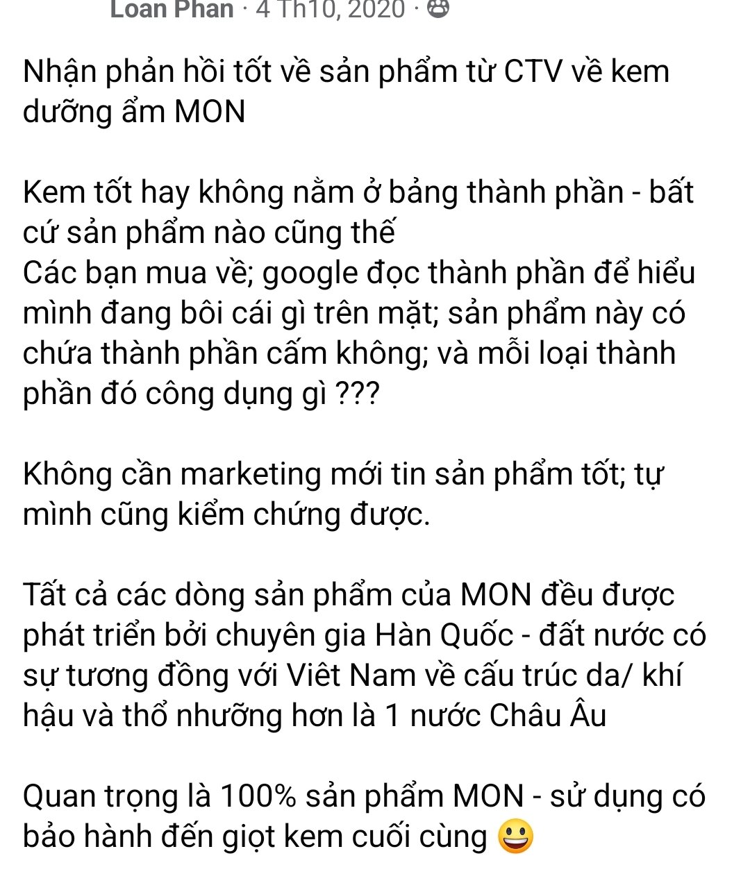 Kem dưỡng ẩm thiên nhiên MON 50ml