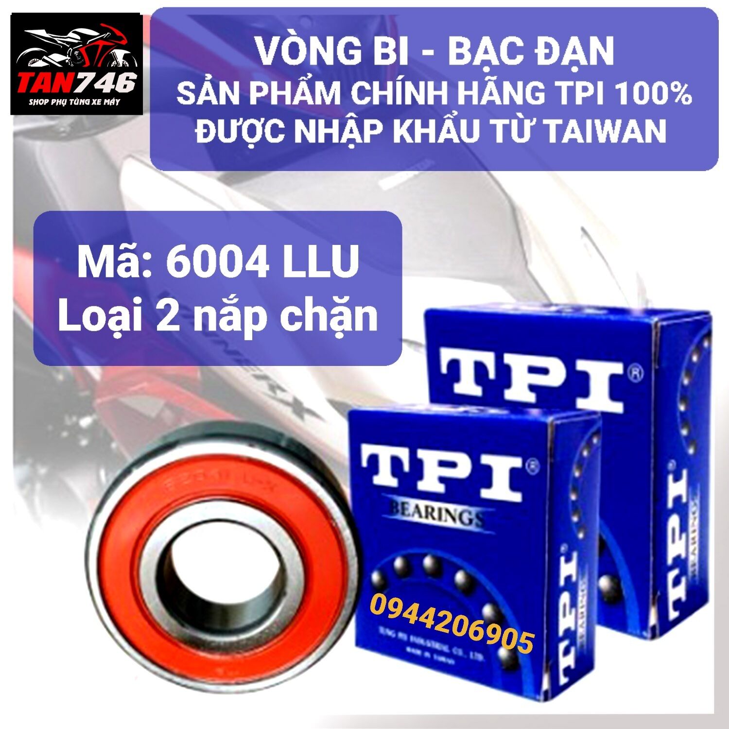 Vòng bi, bạc đạn tpi 6004 llu. loại có 2 nắp chặn bằng nhựa tổng hợp. sản phẩm chính hãng của tpi, nhập khẩu từ đài loan.