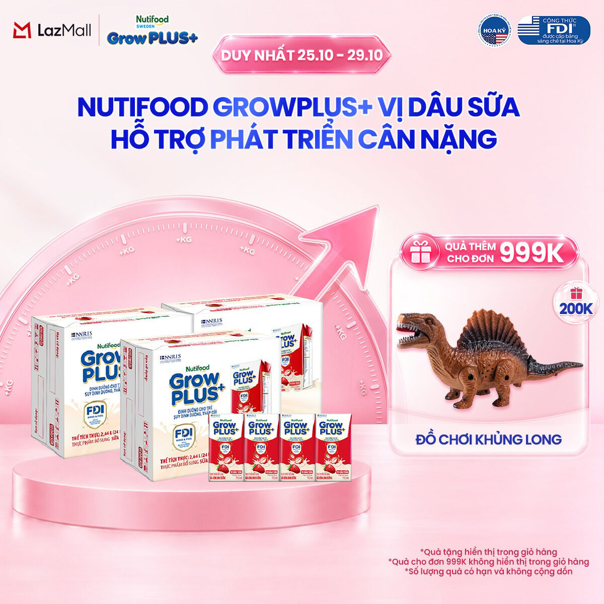 Combo 3 Thùng 24 hộp Sữa bột pha sẵn Nutifood GrowPLUS+ Vị Dâu Sữa hộp 110ml - Hỗ trợ phát triển cân nặng
