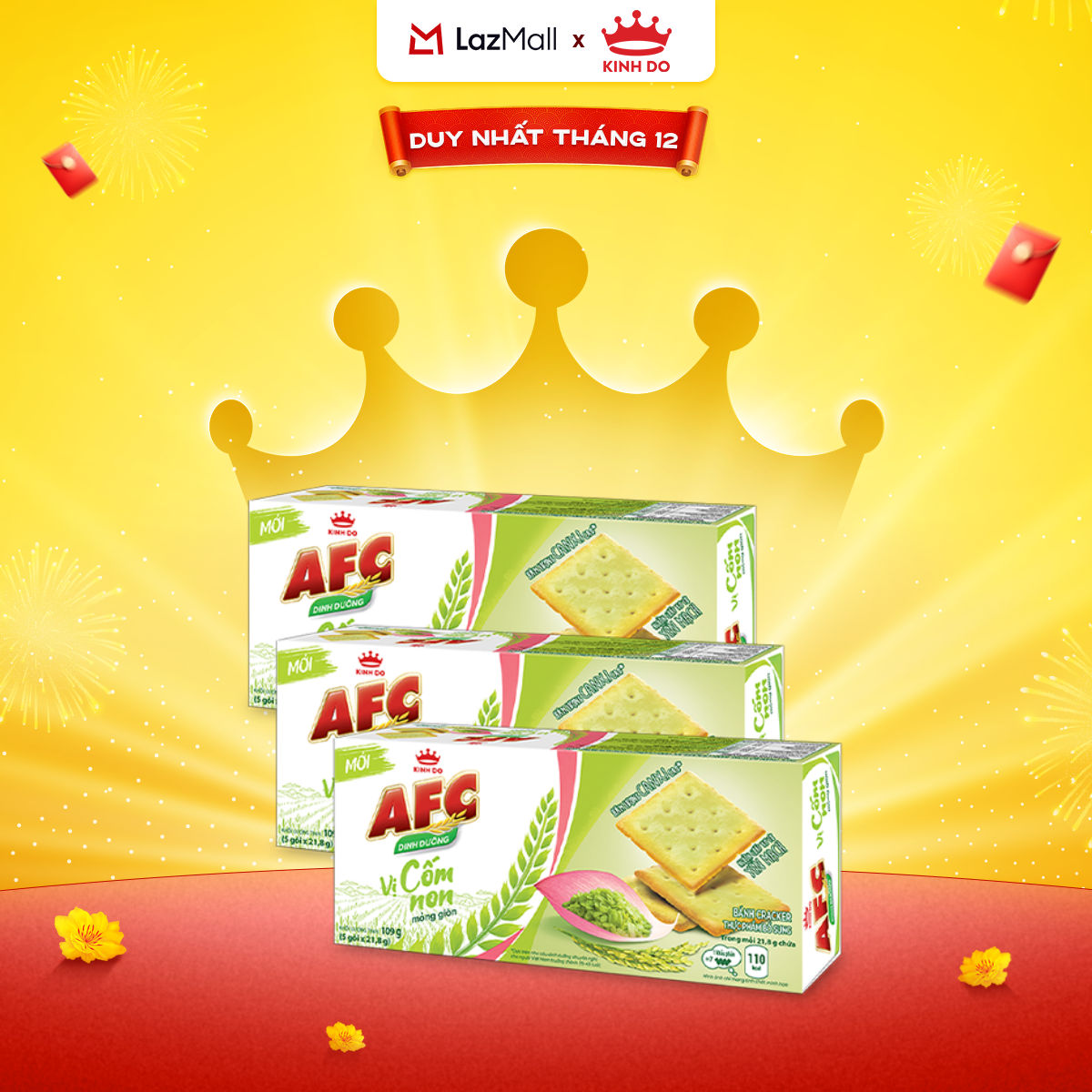 Bánh Cracker Dinh Dưỡng Afc Vị Cốm Non Combo 3 Hộp X 109G