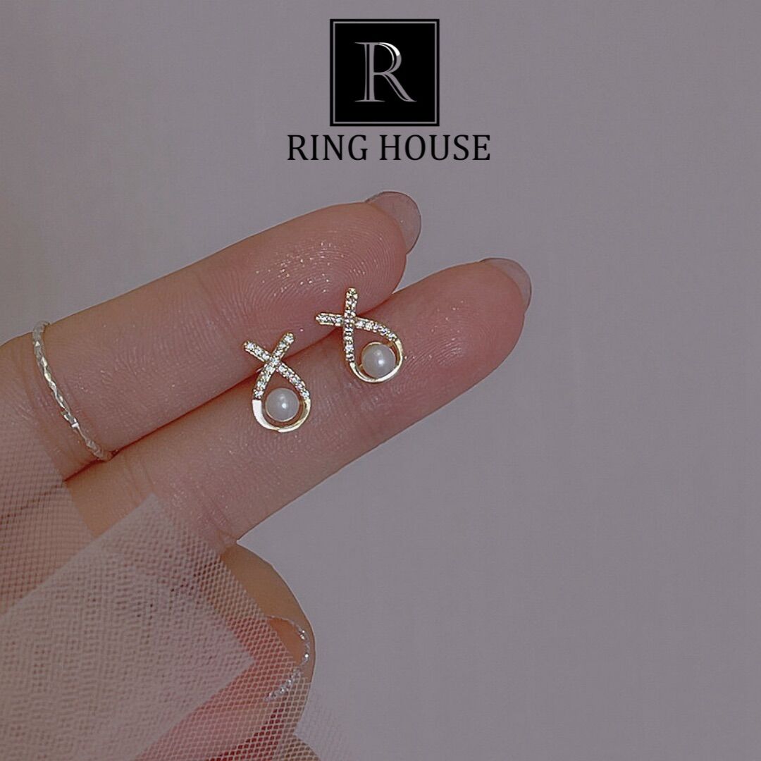 Bông tai khuyên tai nữ đính hạt trai dễ thương đẹp